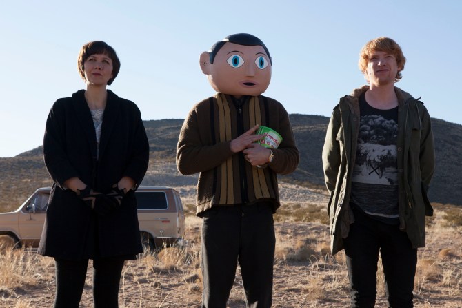 Maggie Gyllenhaal, Michael Fassbender, and Dohmnall Gleeson in FRANK.
