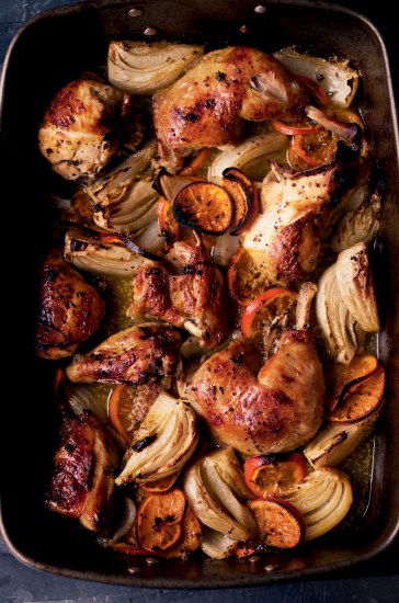 Roasted chicken with clementines