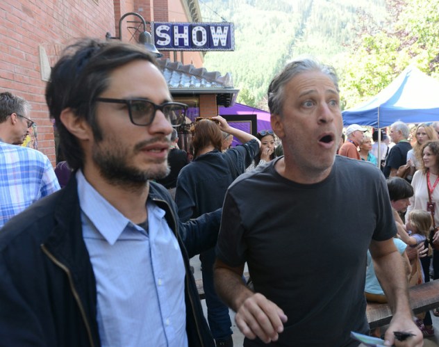 Gael Garcia Bernal and Jon Stewart. Photo by Vivien Killilea/Getty Images.