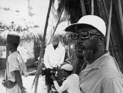 Ousmane Sembène on set.