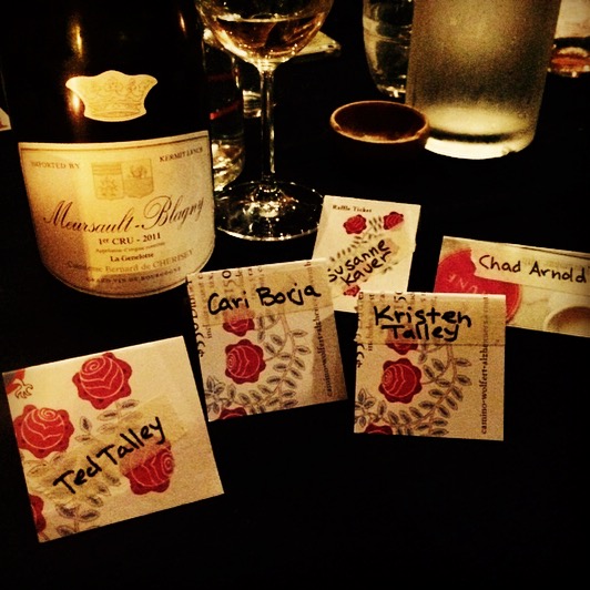 Book-signing dinner for "Prune" by Gabrielle Hamilton. Meursault brought by Chad Arnold, buyer for Paul Marcus Wines, Oakland. Photo by Cari Borja