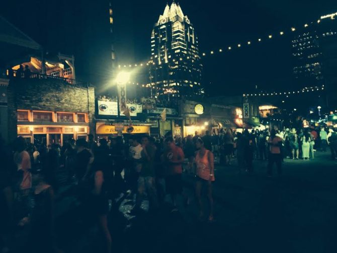 Austin at night during SXSW. Credit: Kim Voynar.