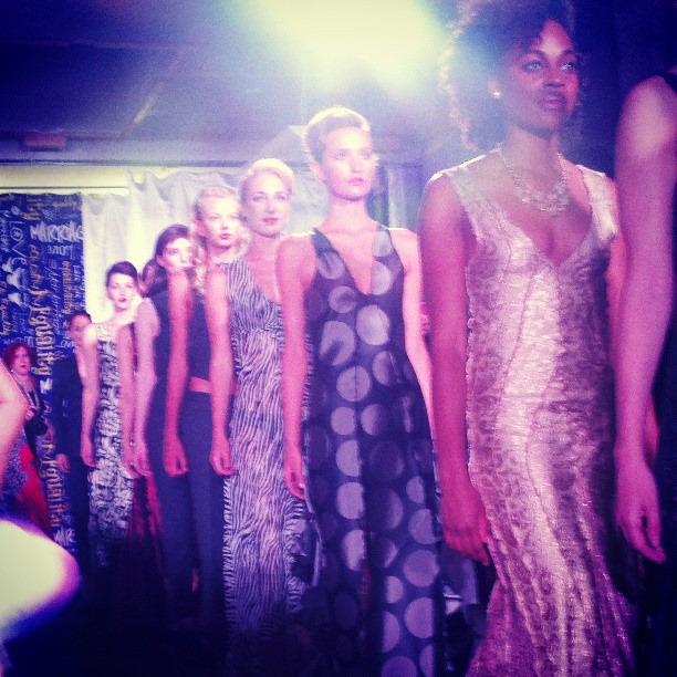 Finale model walk of my gowns for Suit Up, 2013. Credit: Photo by Leah Garchik.