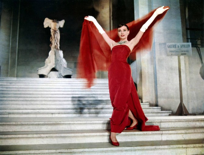 Still from Funny Face , in front of the Winged Victory of Samothrace.
