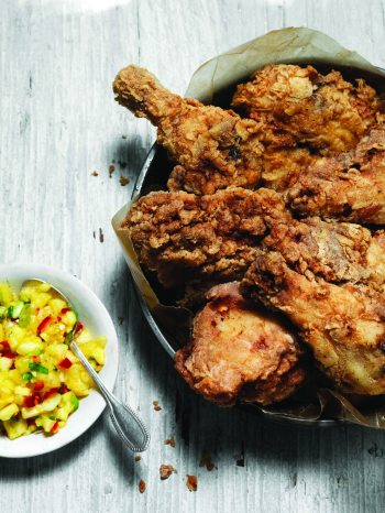 The Pineapple Chicken with Pineapple Salsa. For the Fried Chicken book.  PHOTO BY JOHN LEE COPYRIGHT 2014 JOHN LEE PICTURES