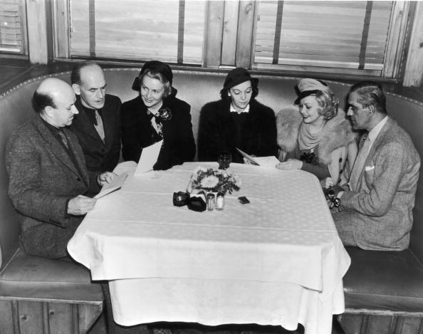 ZaSu (third from right) was known to attend a charity luncheon or two. Here she is a with a jovial group that includes (far right) Boris Karloff. Credit: General Photographic Agency/Hutton Archive/Getty Images.