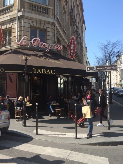 Pam in front of Le Progres, 1 Rue de Bretagne.