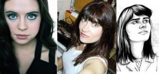 Two women and one girl: Bel Powley, Phoebe Gloeckner and Minnie from Gloeckner's The Diary of a Teenage Girl.