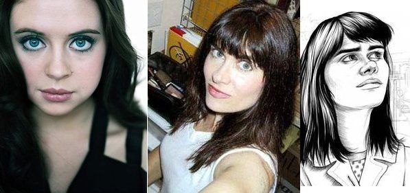 Two women and one girl: Bel Powley, Phoebe Gloeckner and Minnie from Gloeckner's The Diary of a Teenage Girl.