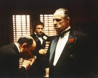 Salvatore Corsitto as Bonasera, James Caan as Santino 'Sonny' Corleone and Marlon Brando as Don Vito Corleone in The Godfather. Credit: Silver Screen Collection/Hulton Archive/Getty Images.