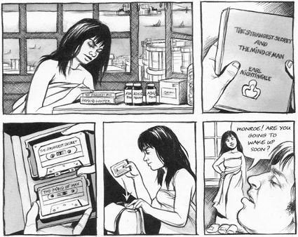 An archive lives: Bel Powley as Minnie in the film version The Diary of a Teenage Girl, and panels from Phoebe Gloeckner's book.