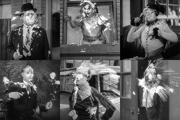 Just 6 of the 3,000 pies thrown in The Battle of the Century.