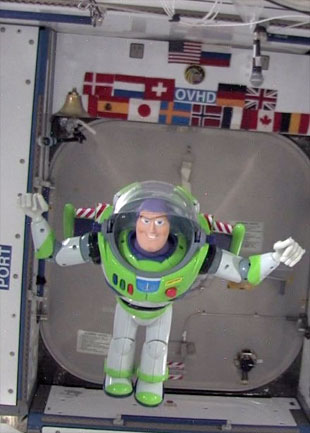 Buzz Lightyear actually floating in space (Courtesy NASA)