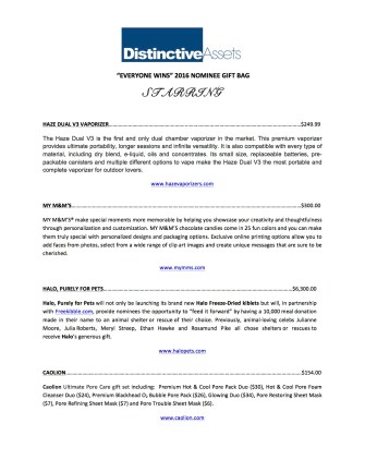 2016 Everyone Wins Gift Breakdown